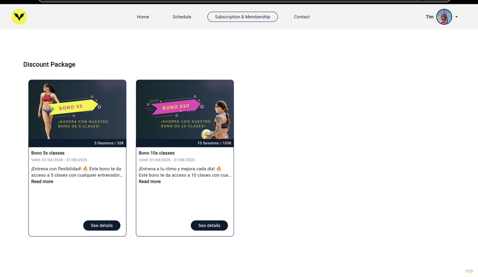 Bonos de entrenamiento de 5 y 10 sesiones a la venta en la tienda del club